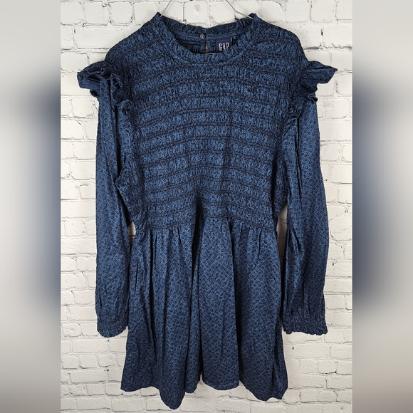 GAP | smocked long sleeve ruffle floral mini dress with pockets - Picture 2 of 10